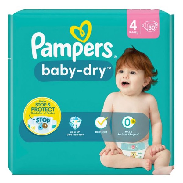 PAMPERS COUCHE BABY-DRY TAILLE 4 (9-14KG) - 30 COUCHES