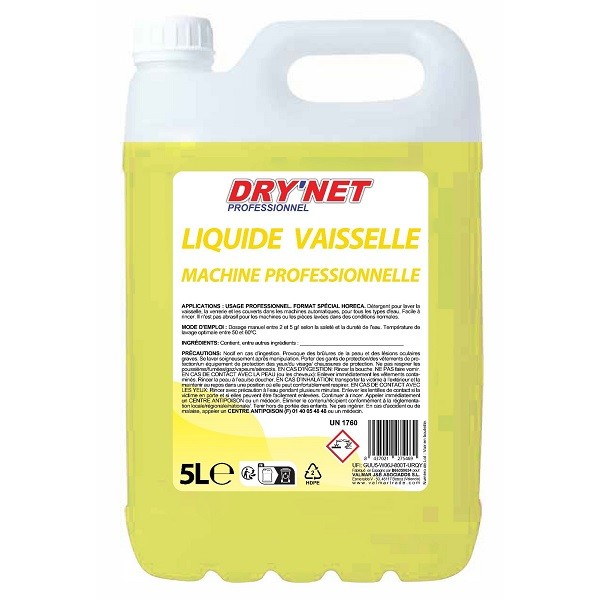 Liquide vaisselle DRY'NET professionnel machine professionnelle 5 L