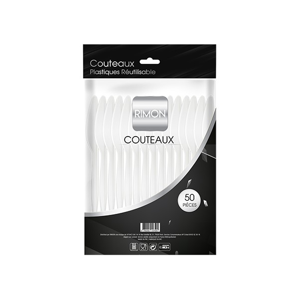 Couteaux RIMON blancs plastique réutilisables 180 mm X50